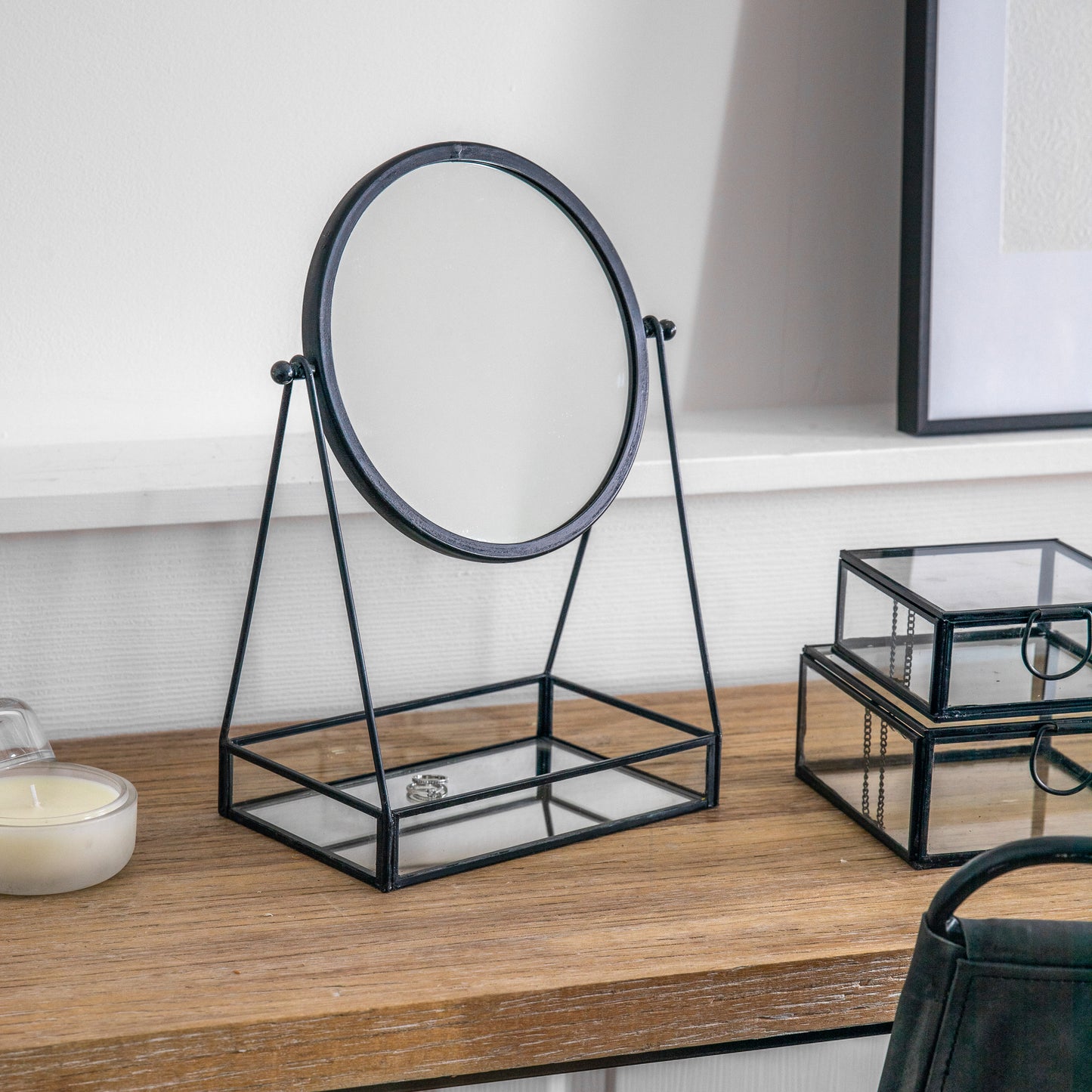 Lara Mirror with Tray Black