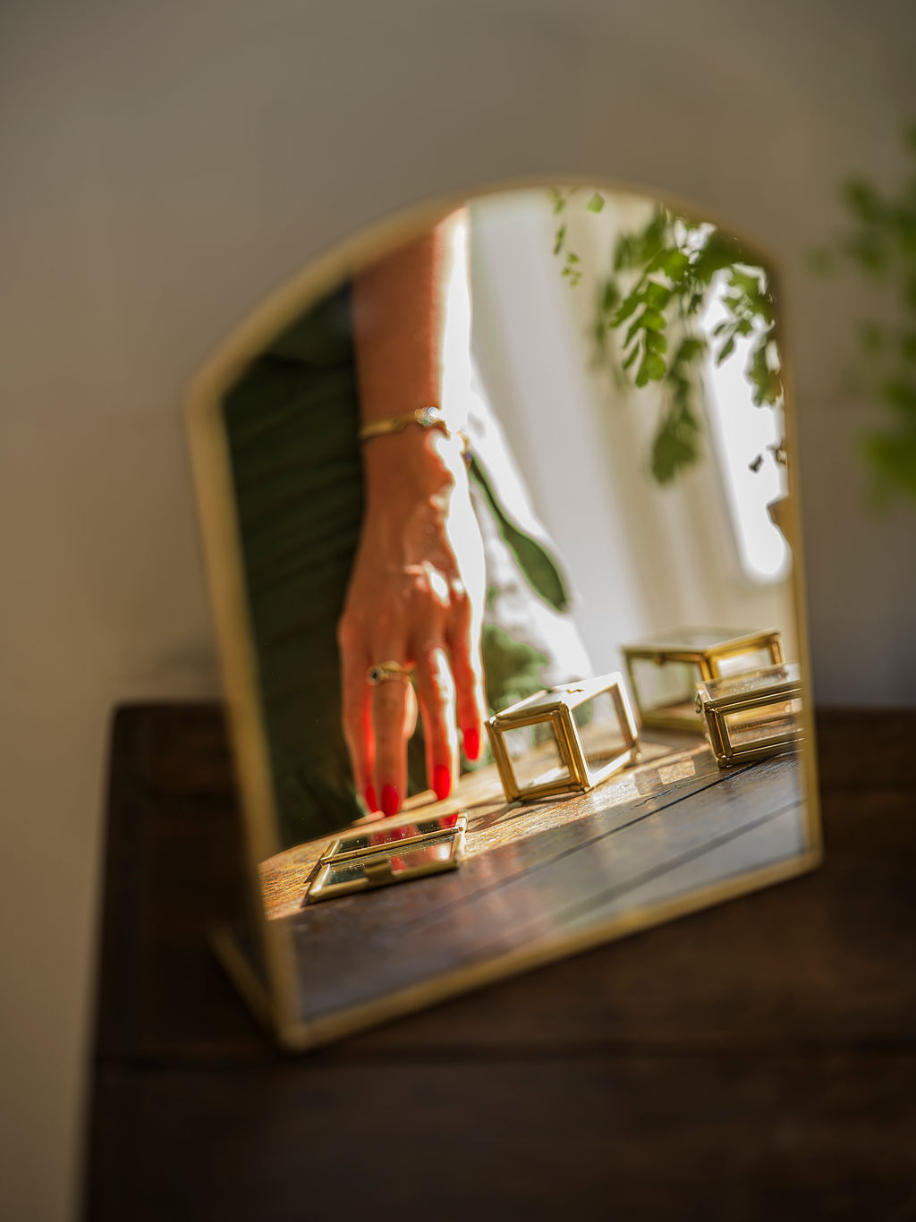 Antique Brass Stand Up Brass Mirror