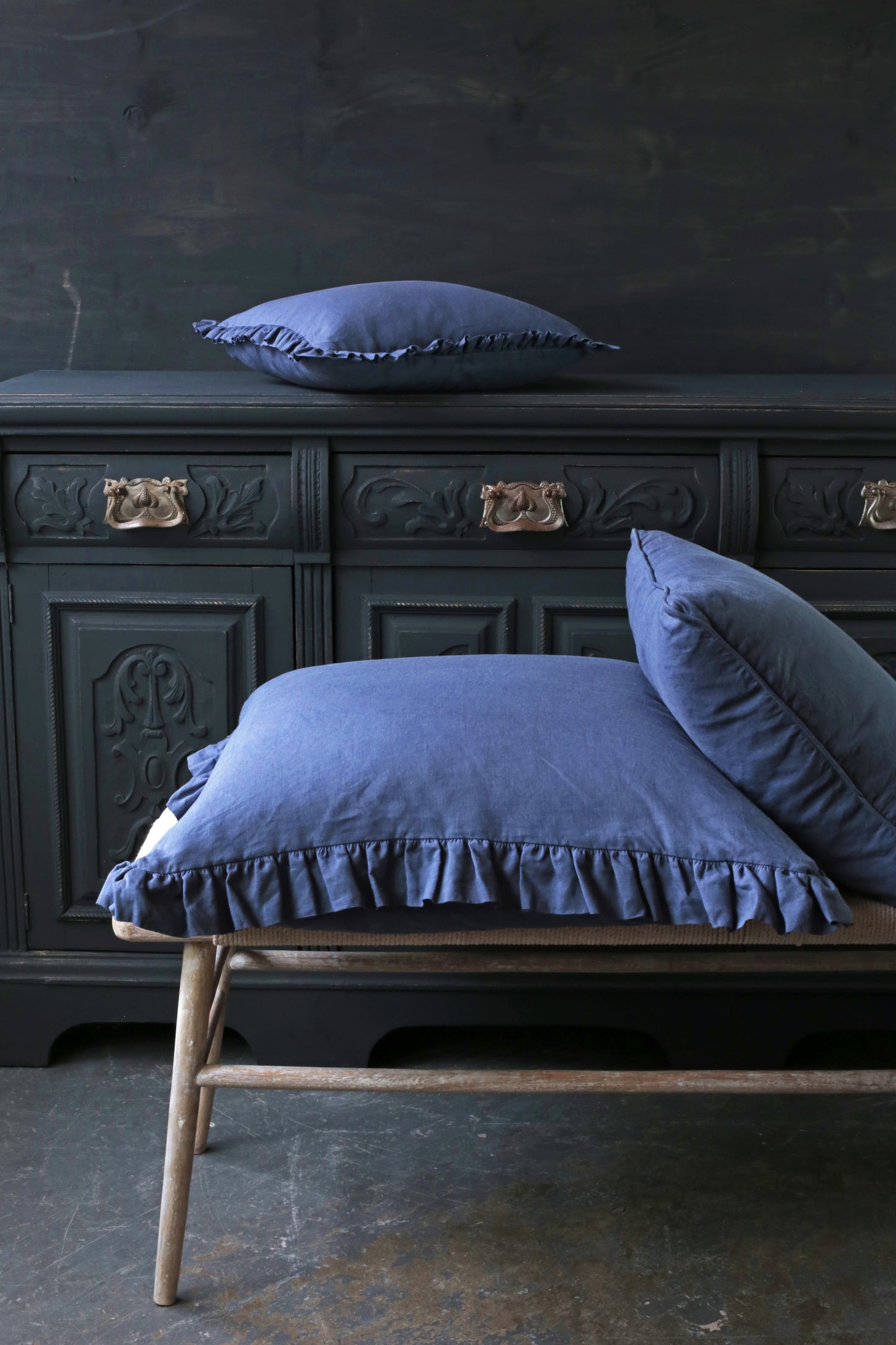 Oli Ruffle Aegean Blue Cushion