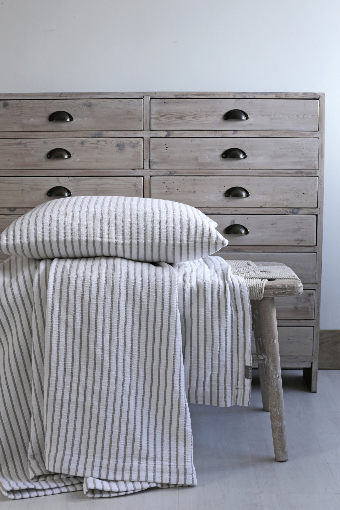 Hikari Taupe & White Striped Throw
