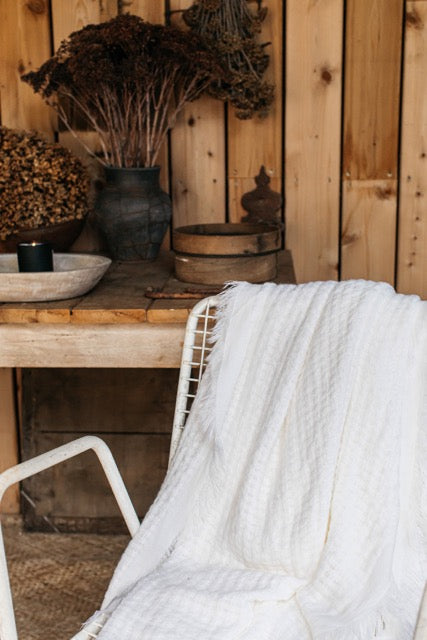 Hallen White Basketweave Throw