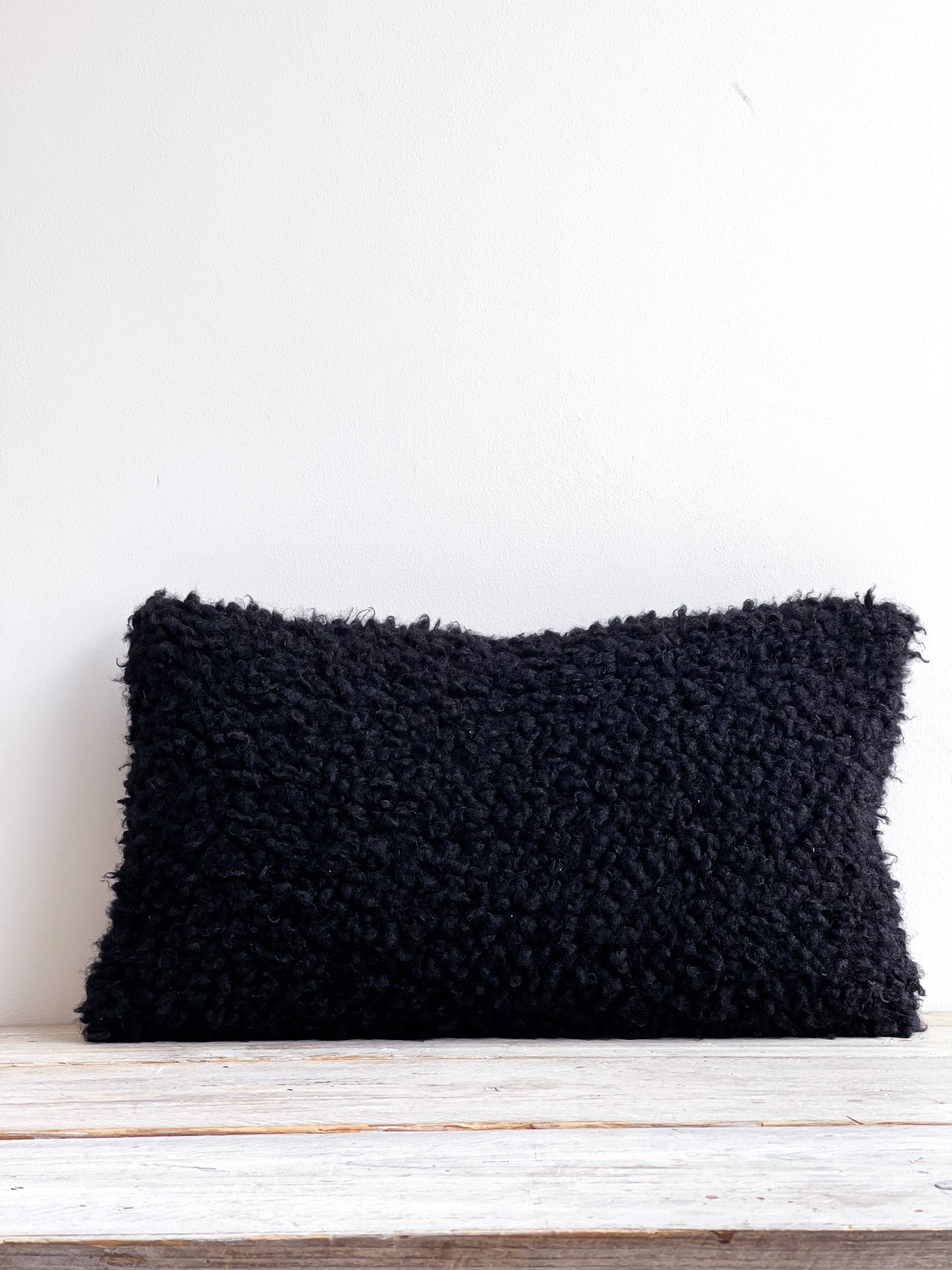 Lia Faux Sheepskin Boudoir Cushion Black