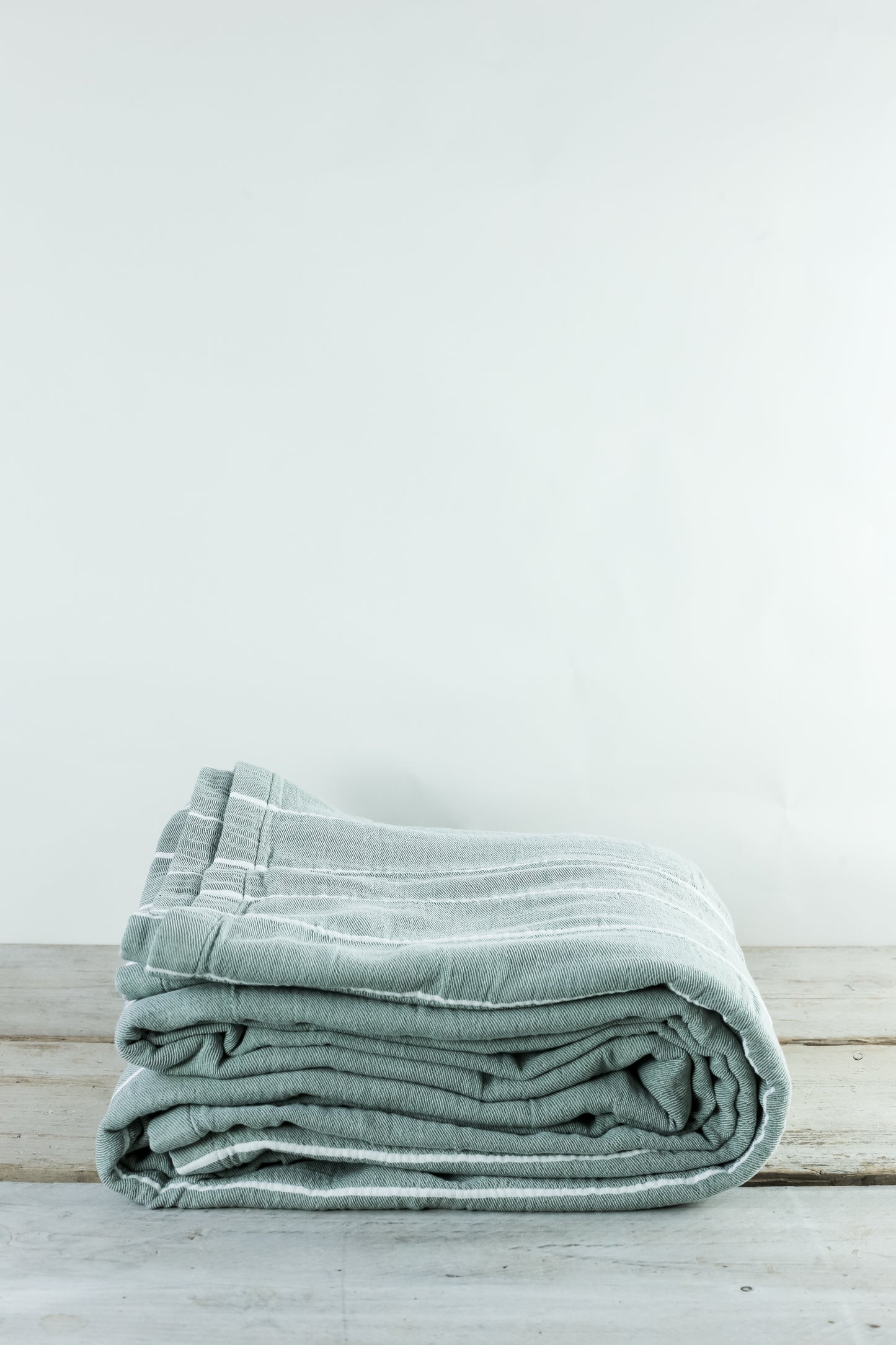 Ebino Wide Stripe Jade and White Throw