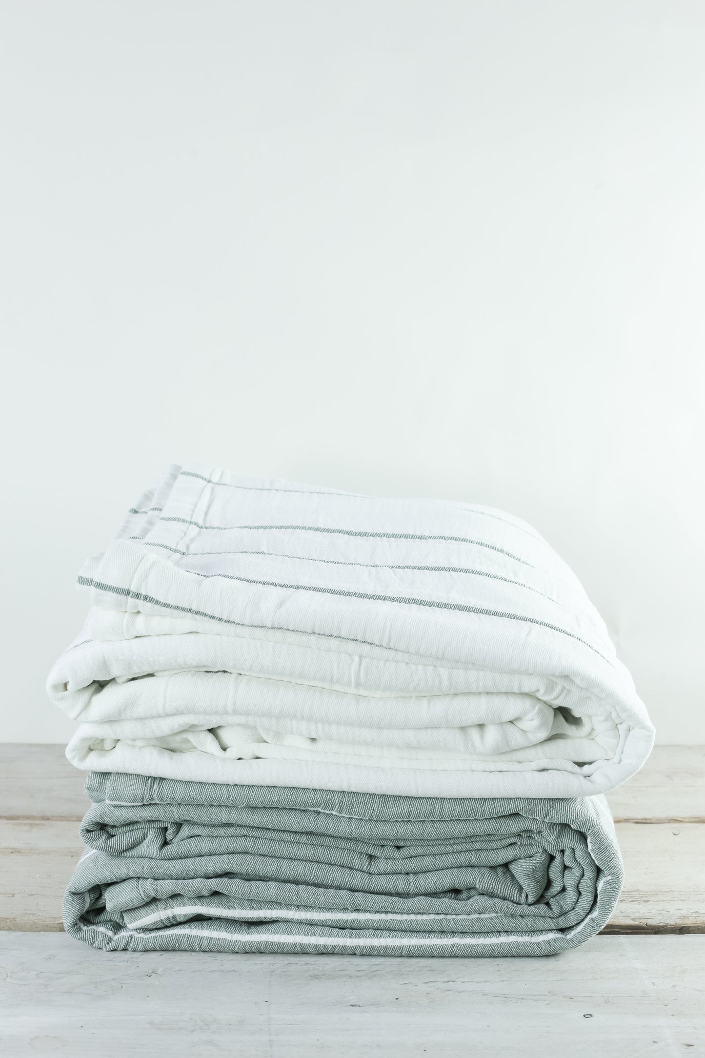 Isen Wide Stripe White and Jade Throw