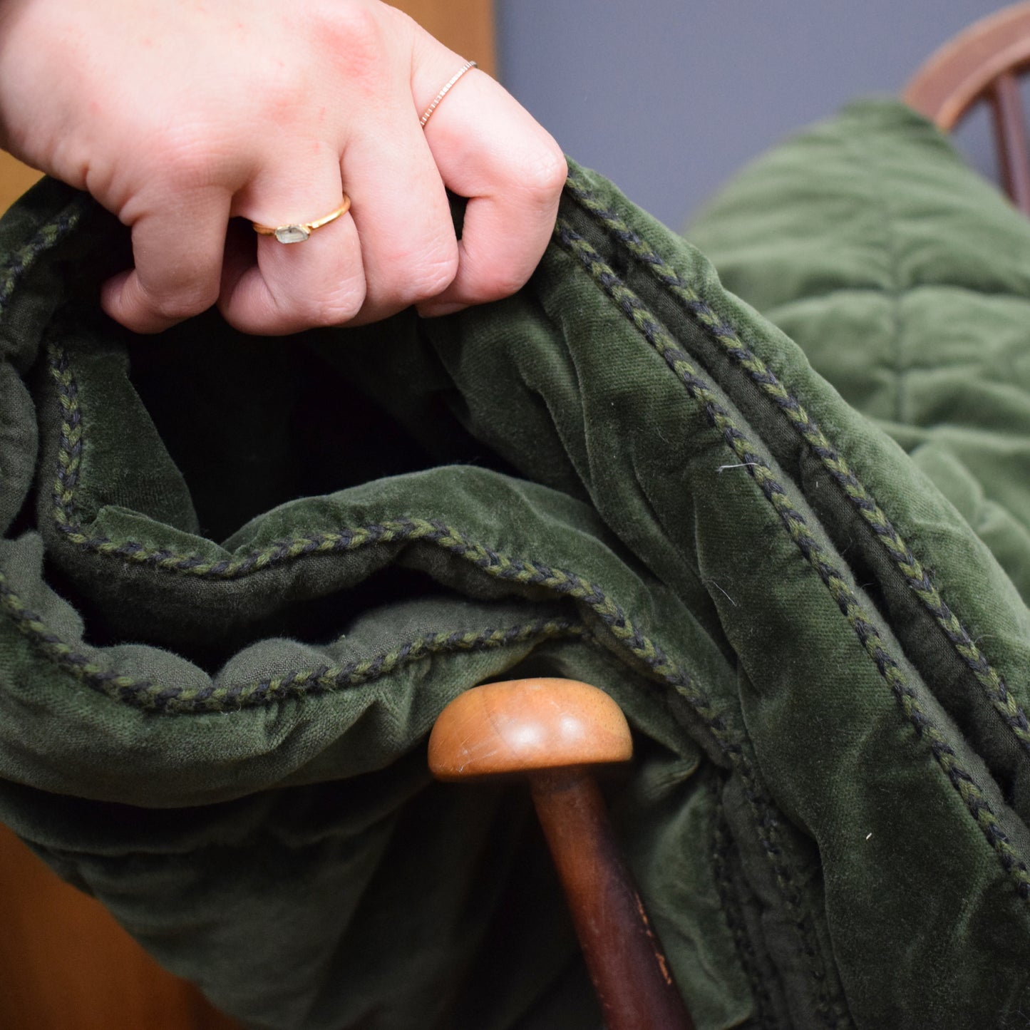 Mason Bee Velvet Throw Olive Green