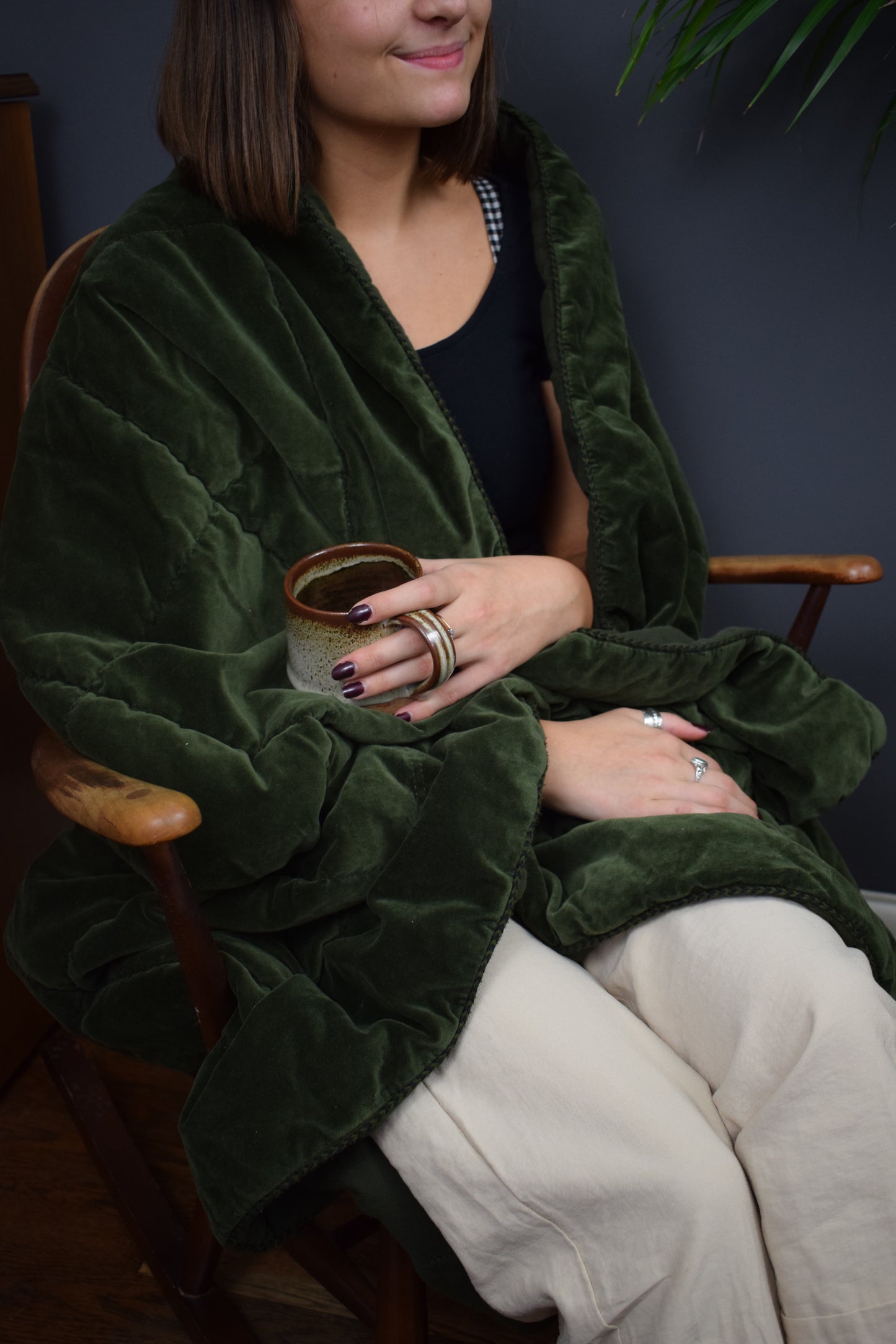 Mason Bee Velvet Throw Olive Green