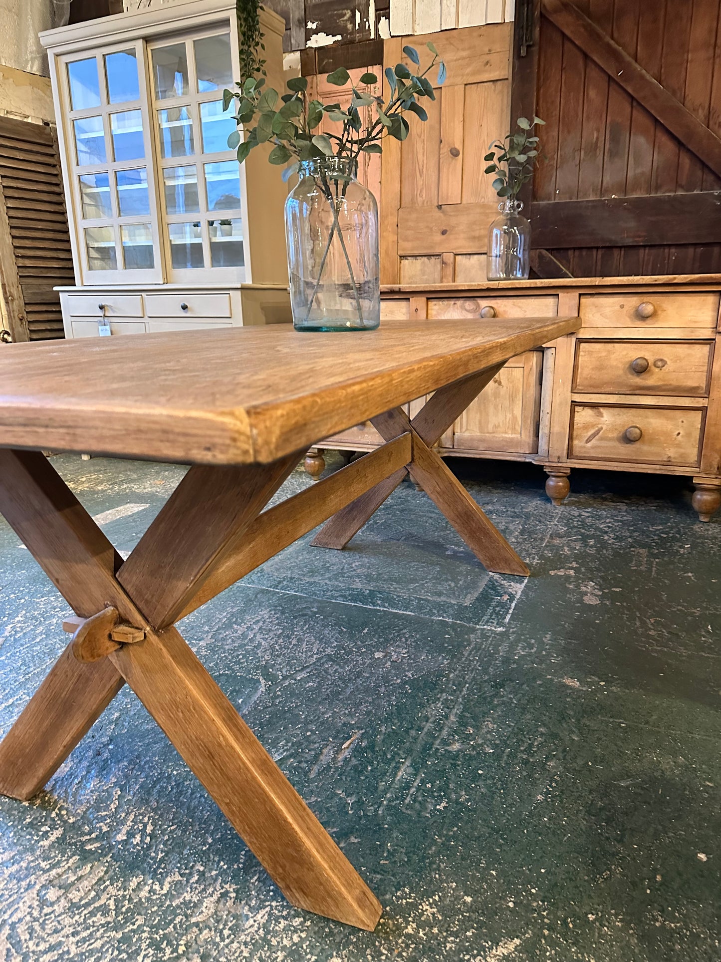 Rustic cross frame table large 6 seater