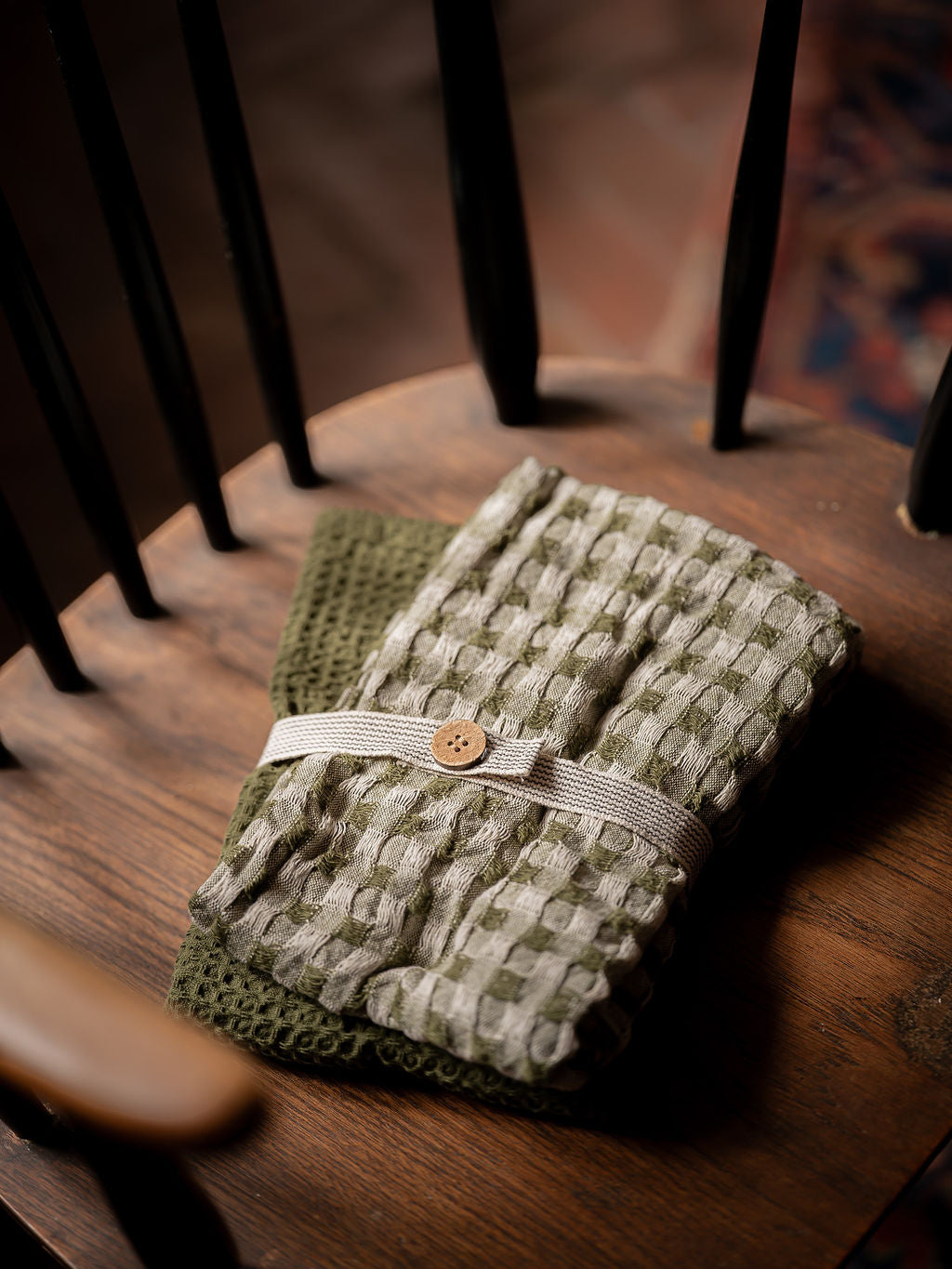 Luxury Waffle Check Tea Towel 2 pack Olive