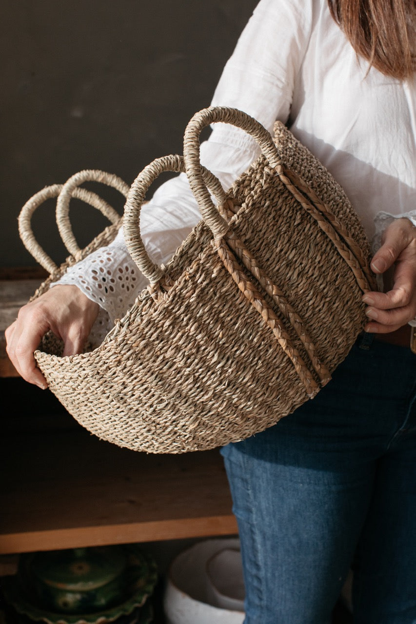 Kurv Set of 2 Oval seagrass Basket with plaited handles