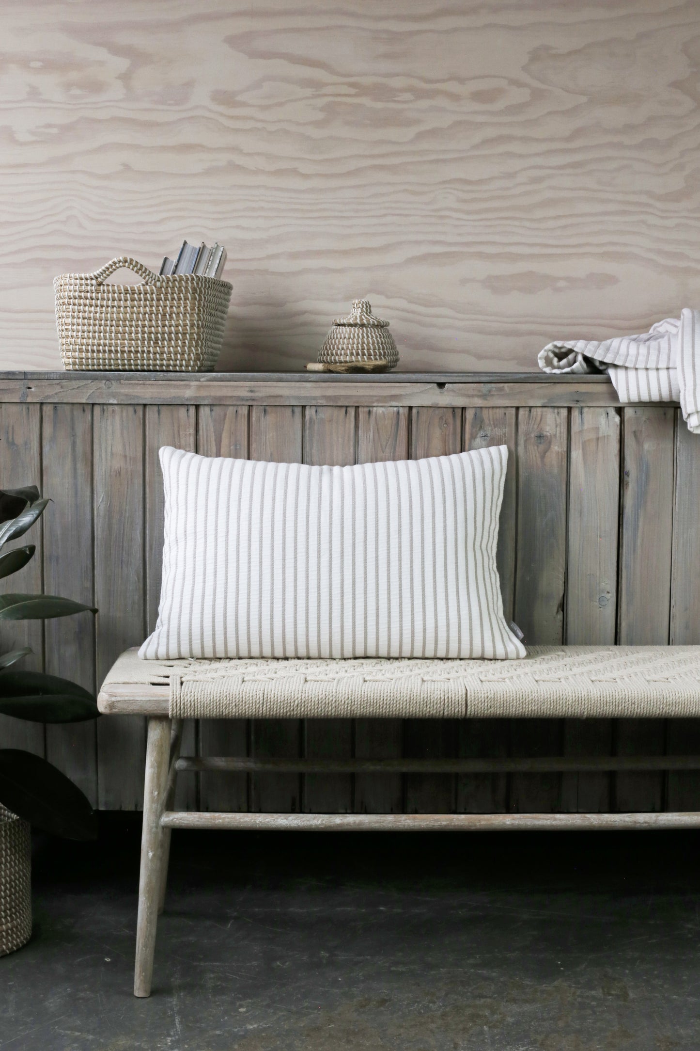 Hikari Grey and White Striped Cushion