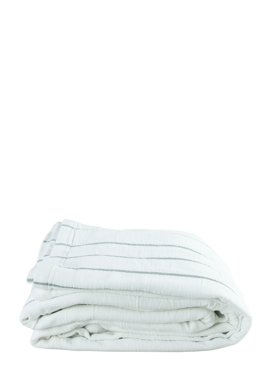 Isen Wide Stripe White and Jade Throw