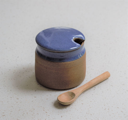 Stoneware Sugar Pot with Spoon - Dark Blue